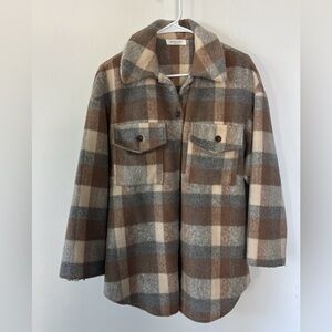Plaid Brown and Gray Shacket
